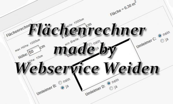 Flächenkonfigurator (Flächenrechner) mit Optionen in cm